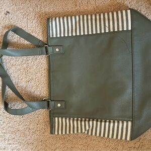Classic thirty one Olive Green Tote Bag with Striped Accent